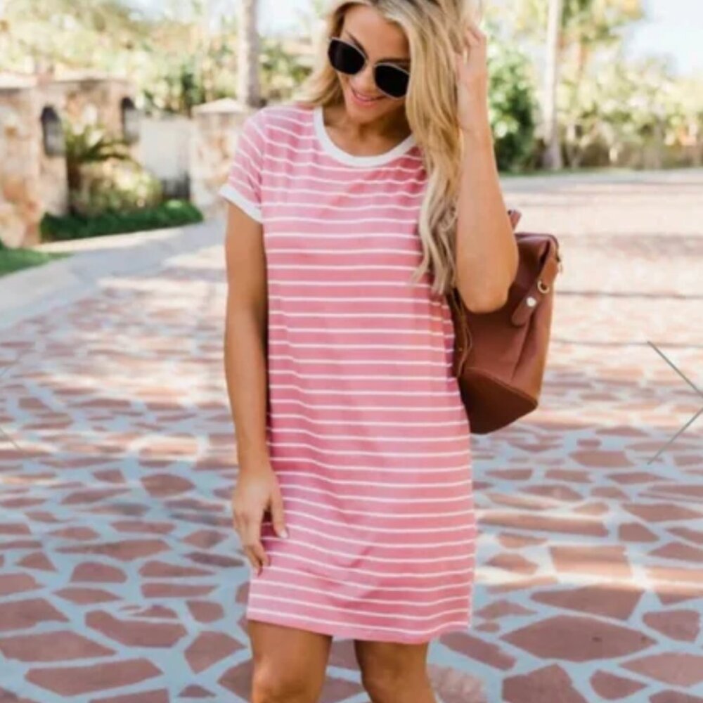 Pink Lily Blissful Days Striped T Shirt Dress